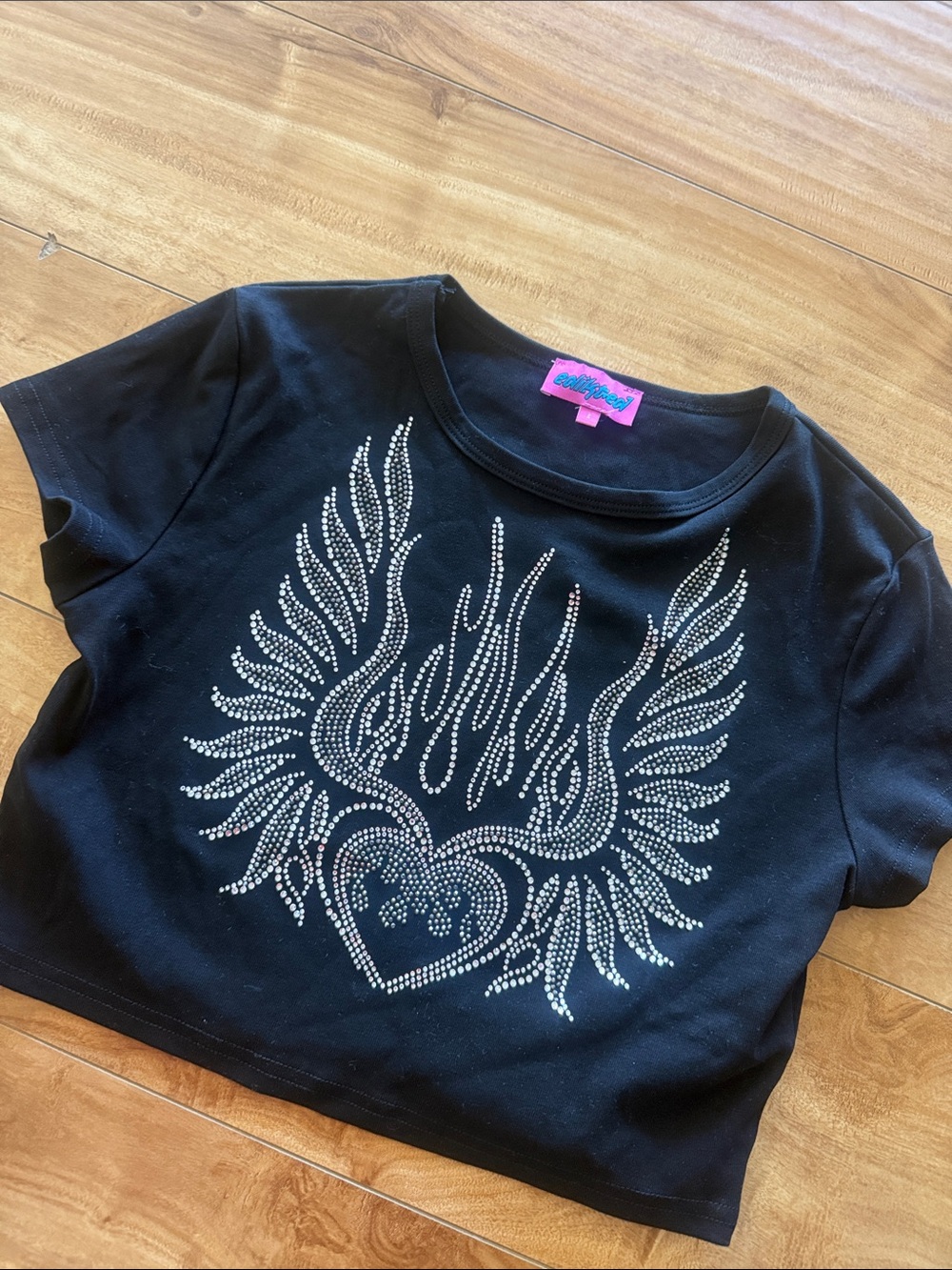 Edikted Rhinestone Heart Crop Tee